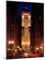 Buildings Lit Up at Night, Chicago Board of Trade Building, Lasalle Street, Chicago, Cook County-null-Mounted Photographic Print