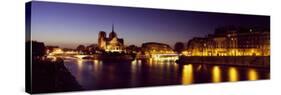 Buildings Lit Up at Night, Notre Dame, Seine River, Paris, Ile-De-France, France-null-Stretched Canvas