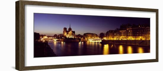 Buildings Lit Up at Night, Notre Dame, Seine River, Paris, Ile-De-France, France-null-Framed Photographic Print