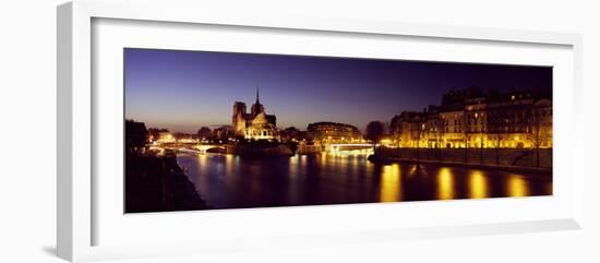 Buildings Lit Up at Night, Notre Dame, Seine River, Paris, Ile-De-France, France-null-Framed Photographic Print