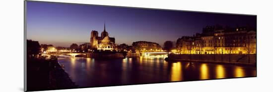 Buildings Lit Up at Night, Notre Dame, Seine River, Paris, Ile-De-France, France-null-Mounted Photographic Print