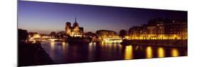 Buildings Lit Up at Night, Notre Dame, Seine River, Paris, Ile-De-France, France-null-Mounted Photographic Print