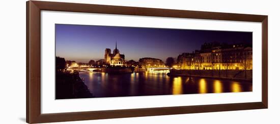 Buildings Lit Up at Night, Notre Dame, Seine River, Paris, Ile-De-France, France-null-Framed Photographic Print