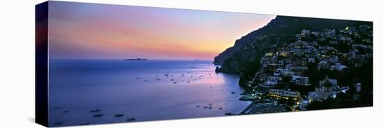 Buildings Lit Up at Night, Positano, Amalfi, Amalfi Coast, Campania, Italy-null-Stretched Canvas