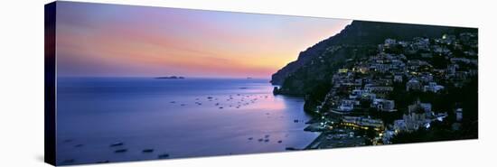 Buildings Lit Up at Night, Positano, Amalfi, Amalfi Coast, Campania, Italy-null-Stretched Canvas