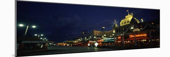 Buildings Lit Up at Night, Scheveningen, the Hague, South Holland, Netherlands-null-Mounted Photographic Print