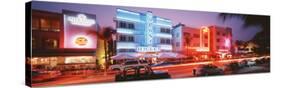 Buildings Lit Up at Night, South Beach, Miami Beach, Florida, USA-null-Stretched Canvas