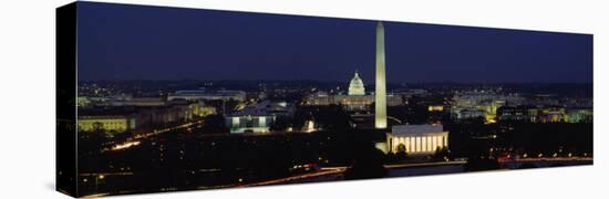 Buildings Lit Up at Night, Washington Monument, Washington DC, District of Columbia, USA-null-Stretched Canvas