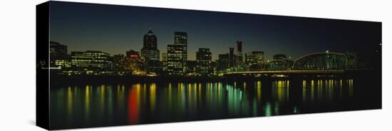 Buildings Lit Up at Night, Willamette River, Portland, Oregon, USA-null-Stretched Canvas