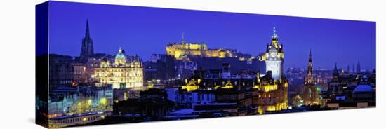 Buildings Lit Up at Night with a Castle in the Background, Edinburgh Castle, Edinburgh, Scotland-null-Stretched Canvas