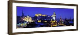 Buildings Lit Up at Night with a Castle in the Background, Edinburgh Castle, Edinburgh, Scotland-null-Framed Photographic Print