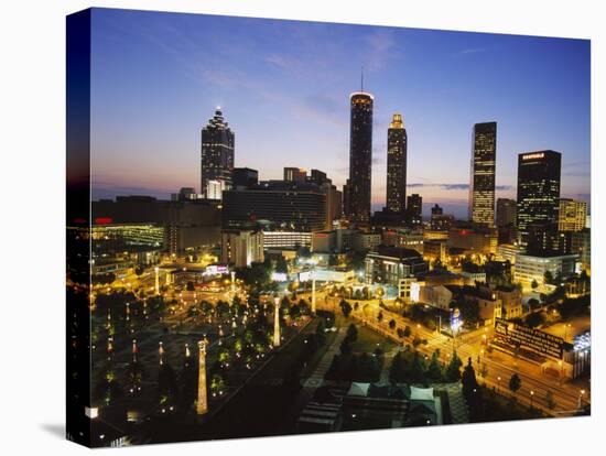 Buildings Lit Up at Sunset, Centennial Olympic Park, Atlanta, Georgia, USA-null-Stretched Canvas