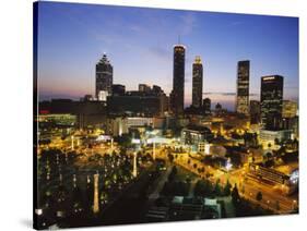 Buildings Lit Up at Sunset, Centennial Olympic Park, Atlanta, Georgia, USA-null-Stretched Canvas