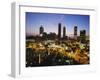 Buildings Lit Up at Sunset, Centennial Olympic Park, Atlanta, Georgia, USA-null-Framed Photographic Print