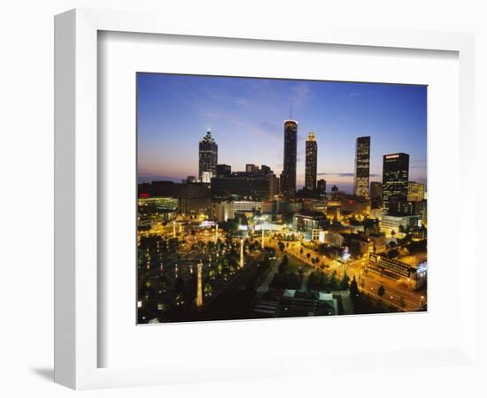 Buildings Lit Up at Sunset, Centennial Olympic Park, Atlanta, Georgia, USA-null-Framed Premium Photographic Print