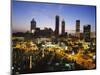 Buildings Lit Up at Sunset, Centennial Olympic Park, Atlanta, Georgia, USA-null-Mounted Premium Photographic Print