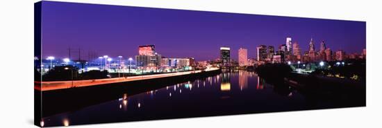 Buildings Lit Up at the Waterfront, Philadelphia, Schuylkill River, Pennsylvania, USA 2012-null-Stretched Canvas