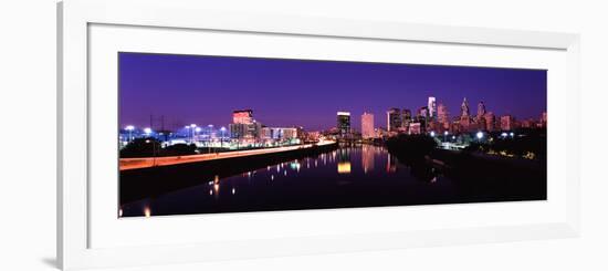 Buildings Lit Up at the Waterfront, Philadelphia, Schuylkill River, Pennsylvania, USA 2012-null-Framed Photographic Print