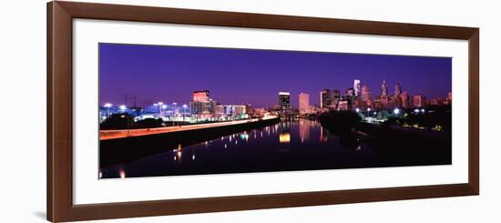 Buildings Lit Up at the Waterfront, Philadelphia, Schuylkill River, Pennsylvania, USA 2012-null-Framed Photographic Print