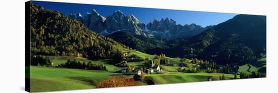 Buildings on a Landscape, Dolomites, Funes Valley, le Odle, Santa Maddalena, Tyrol, Italy-null-Stretched Canvas