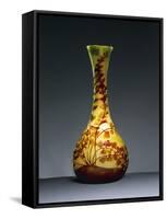 Bulb Vase with Long Neck and Three-Lobed Opening with Engraved Motifs of Brown and Green Branches-null-Framed Stretched Canvas