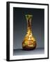 Bulb Vase with Long Neck and Three-Lobed Opening with Engraved Motifs of Brown and Green Branches-null-Framed Giclee Print