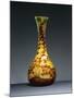 Bulb Vase with Long Neck and Three-Lobed Opening with Engraved Motifs of Brown and Green Branches-null-Mounted Giclee Print