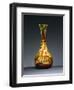 Bulb Vase with Long Neck and Three-Lobed Opening with Engraved Motifs of Brown and Green Branches-null-Framed Giclee Print