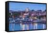 Bulgaria, Black Sea Coast, Nesebar, Waterfront View of Town, Dusk-Walter Bibikow-Framed Stretched Canvas