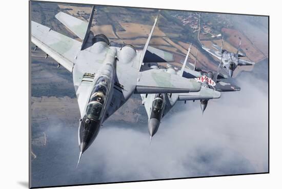 Bulgarian and Polish Air Force Mig-29S Planes Flying over Bulgaria-Stocktrek Images-Mounted Photographic Print