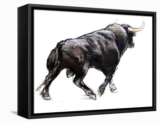 Bull, 2022, (charcoal and pastel on paper)-Mark Adlington-Framed Stretched Canvas