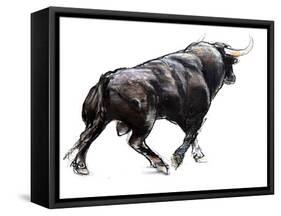 Bull, 2022, (charcoal and pastel on paper)-Mark Adlington-Framed Stretched Canvas