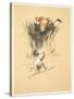 Bull and Dog in Field (Colour Litho)-Cecil Aldin-Stretched Canvas