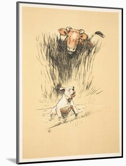 Bull and Dog in Field (Colour Litho)-Cecil Aldin-Mounted Premium Giclee Print