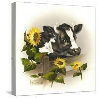 Bull and Sunflowers-Peggy Harris-Stretched Canvas