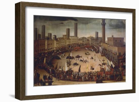 Bull Hunting in Piazza Del Campo in 1546, Circa 1585-Vincenzo Rustici-Framed Giclee Print