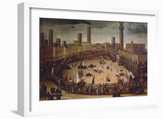 Bull Hunting in Piazza Del Campo in 1546, Circa 1585-Vincenzo Rustici-Framed Giclee Print