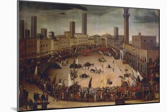 Bull Hunting in Piazza Del Campo in 1546, Circa 1585-Vincenzo Rustici-Mounted Giclee Print