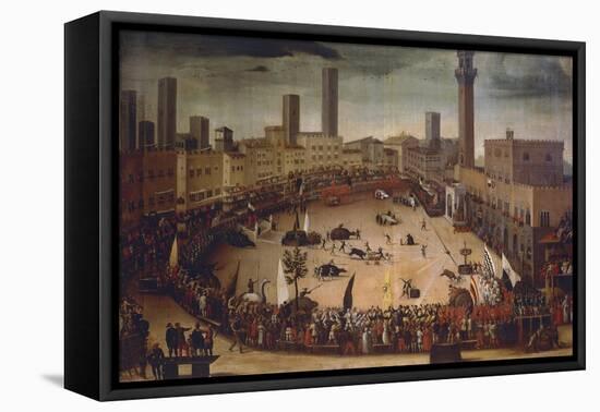 Bull Hunting in Piazza Del Campo in 1546, Circa 1585-Vincenzo Rustici-Framed Stretched Canvas