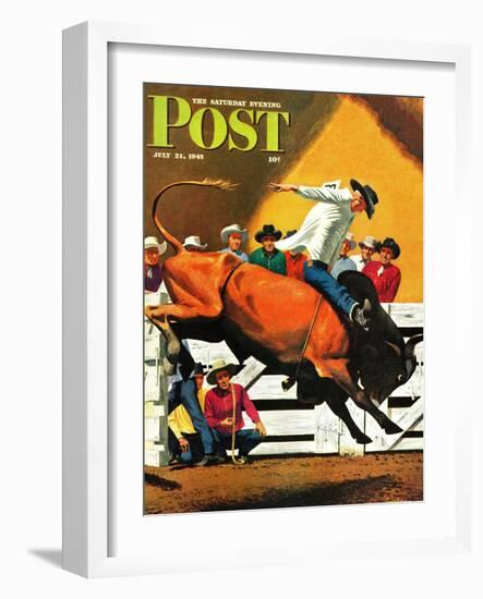 "Bull Riding," Saturday Evening Post Cover, July 21, 1945-Fred Ludekens-Framed Giclee Print