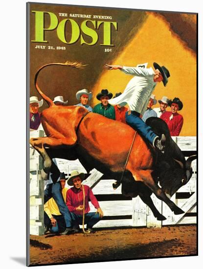 "Bull Riding," Saturday Evening Post Cover, July 21, 1945-Fred Ludekens-Mounted Giclee Print
