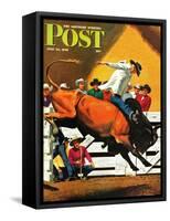 "Bull Riding," Saturday Evening Post Cover, July 21, 1945-Fred Ludekens-Framed Stretched Canvas