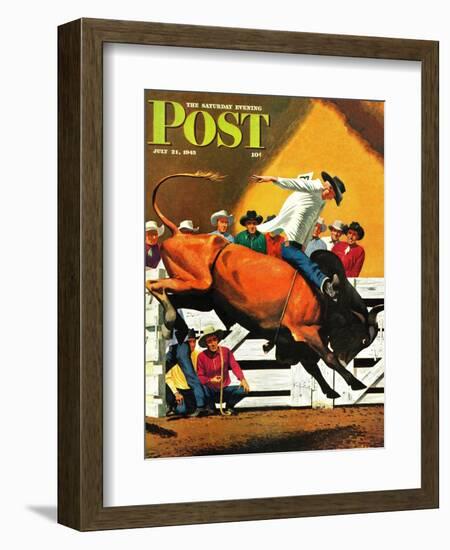 "Bull Riding," Saturday Evening Post Cover, July 21, 1945-Fred Ludekens-Framed Giclee Print