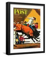 "Bull Riding," Saturday Evening Post Cover, July 21, 1945-Fred Ludekens-Framed Premium Giclee Print