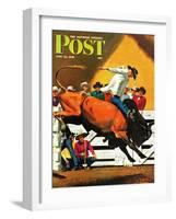 "Bull Riding," Saturday Evening Post Cover, July 21, 1945-Fred Ludekens-Framed Premium Giclee Print