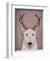 Bull Terrier and Antlers-Fab Funky-Framed Art Print