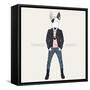 Bull Terrier Dog Dressed up in Punk Style - Fashion Animal Illustration-Olga_Angelloz-Framed Stretched Canvas