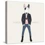 Bull Terrier Dog Dressed up in Punk Style - Fashion Animal Illustration-Olga_Angelloz-Stretched Canvas