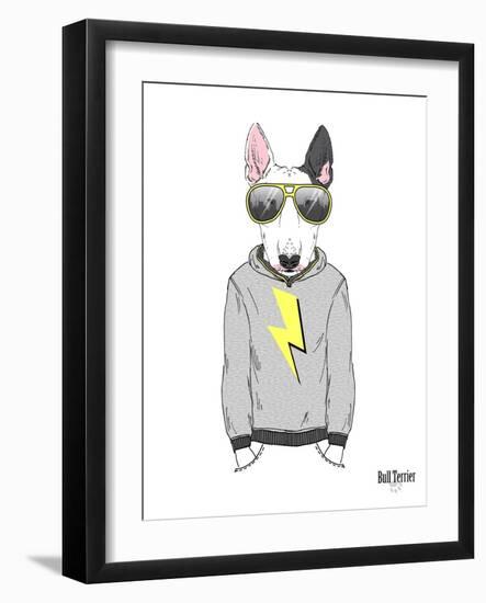 Bull Terrier in City Style-Olga Angellos-Framed Art Print