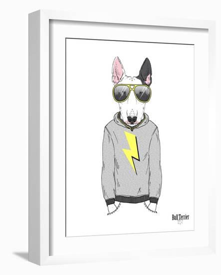 Bull Terrier in City Style-Olga Angellos-Framed Art Print